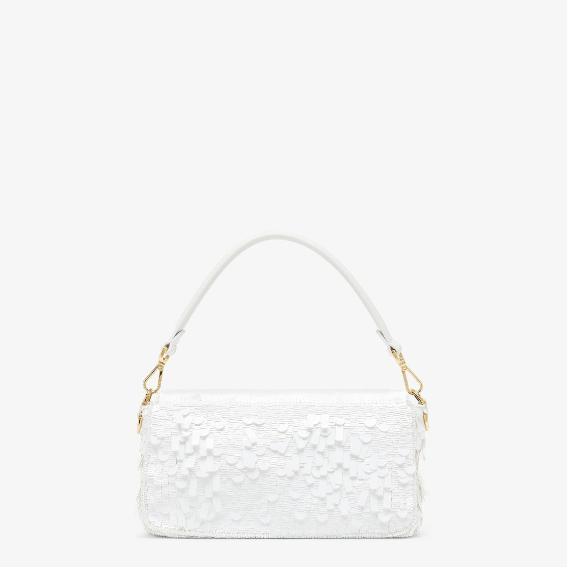 FENDI WHITE SEQUIN AND LEATHER BAGUETTE BAG
