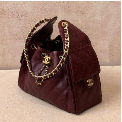 CHANEL 25 BORDEAUX CAVIAR & BALLERINA FLATS SET